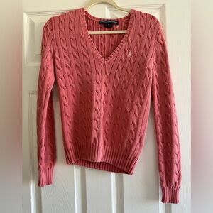 Ralph Lauren Coral Cable-Knit V-Neck Sweater